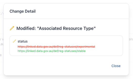 UI showing a version change